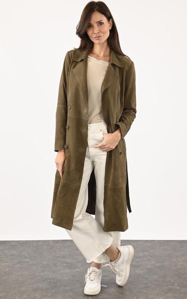 la canadienne Trench cuir velours Anis kaki