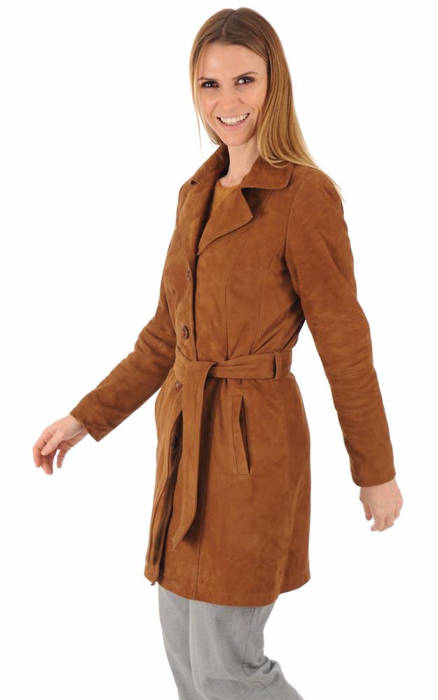 La Canadienne Trench Cuir Velours Cognac