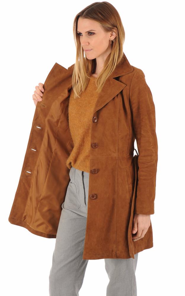 La Canadienne Trench Cuir Velours Cognac