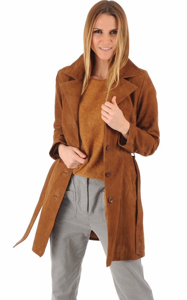 la canadienne Trench cuir velours cognac