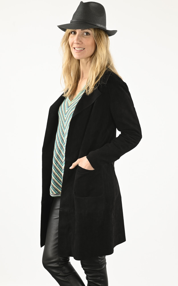 La Canadienne Trench Cuir Velours Noir