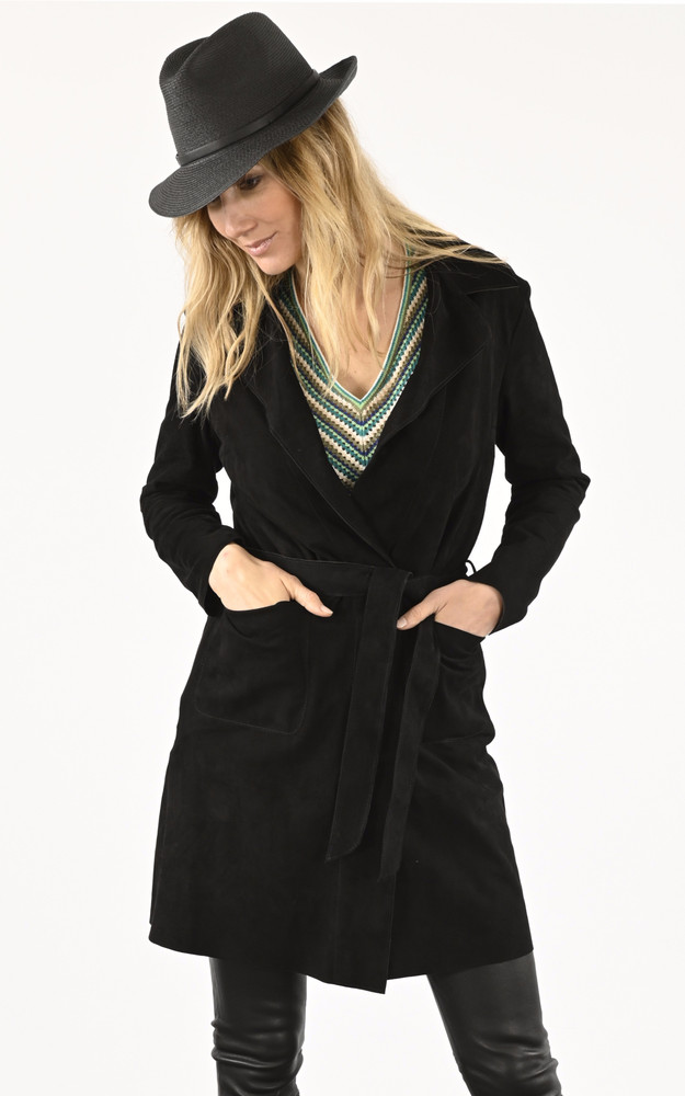 la canadienne Trench cuir velours noir