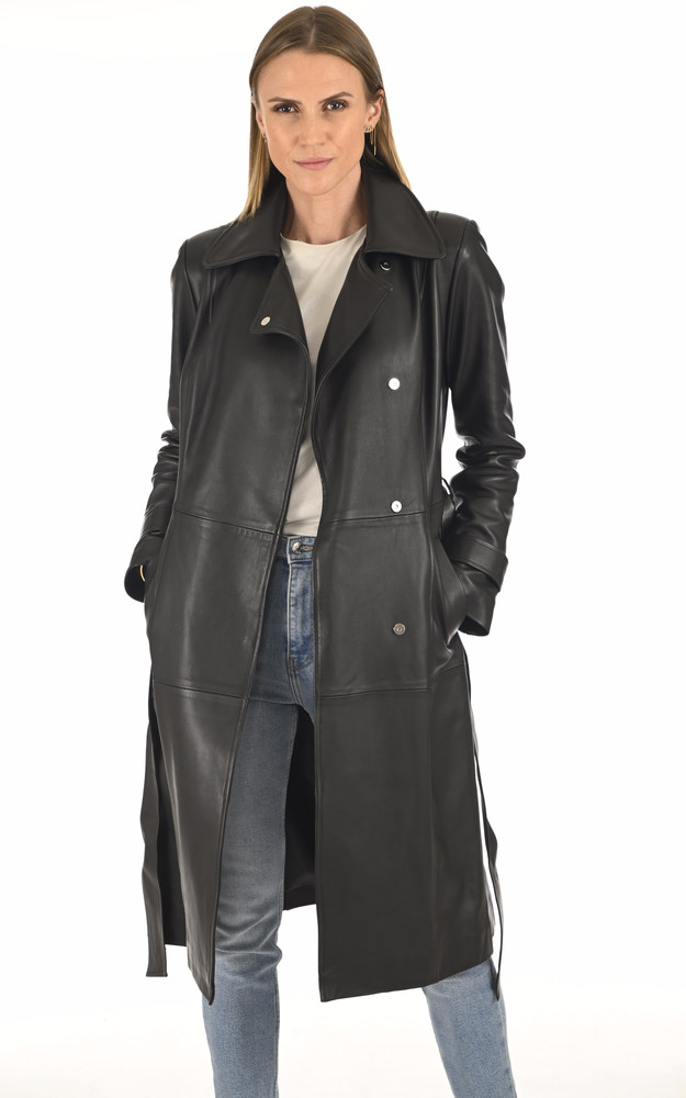 la canadienne Trench élégant cuir noir