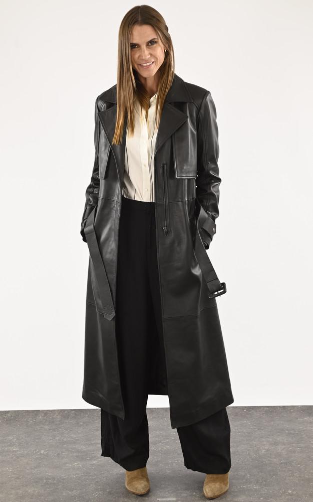 la canadienne Trench long cuir noir