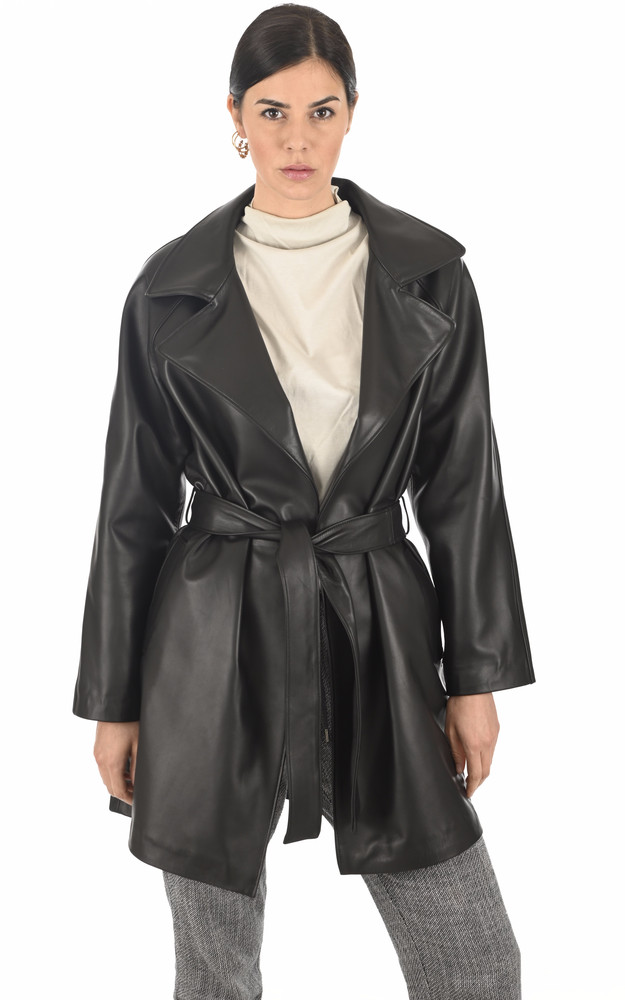 la canadienne Trench mi-long agneau noir
