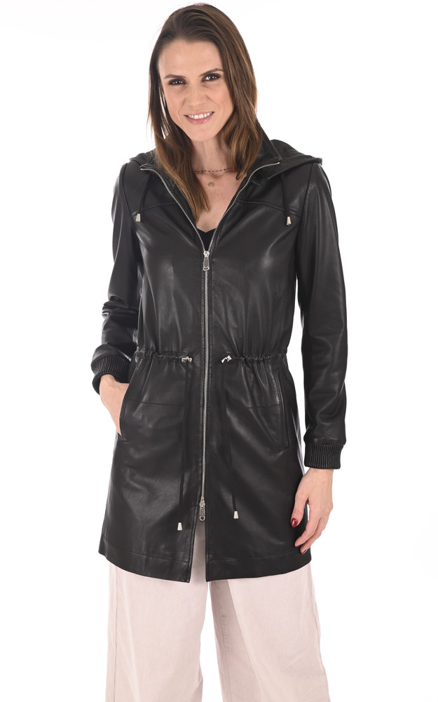 la canadienne Veste 3/4 capuche cuir agneau