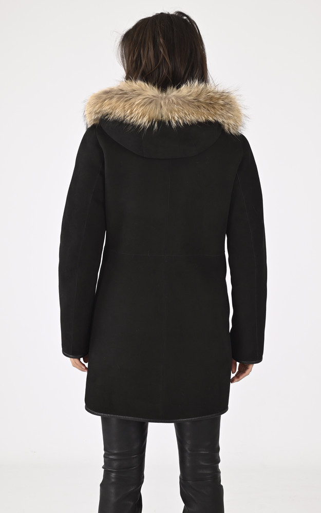 La Canadienne Veste Agneau Et Raccoon Noire
