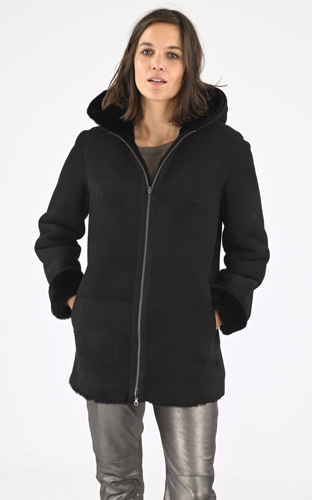 la canadienne Veste agneau velours noire