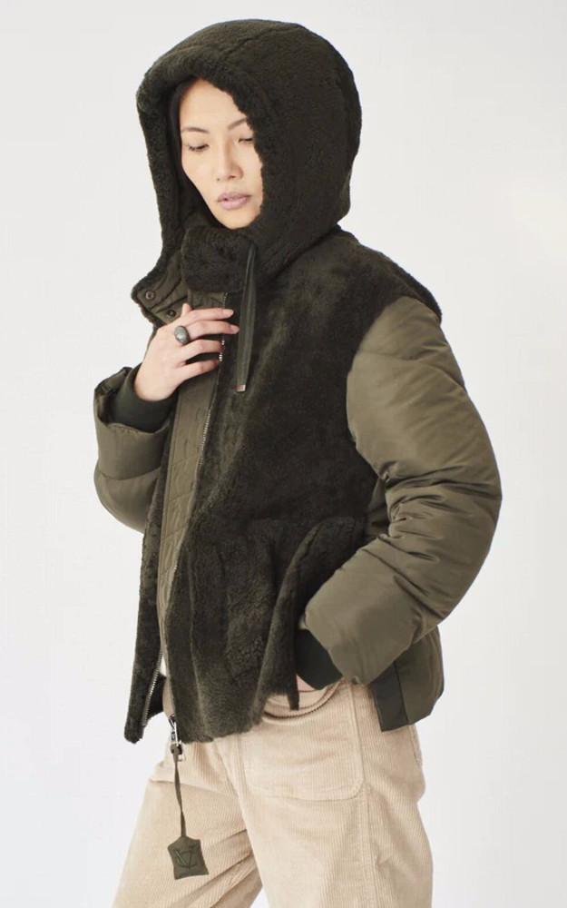 La Canadienne Veste Bi-matière Laine Kaki