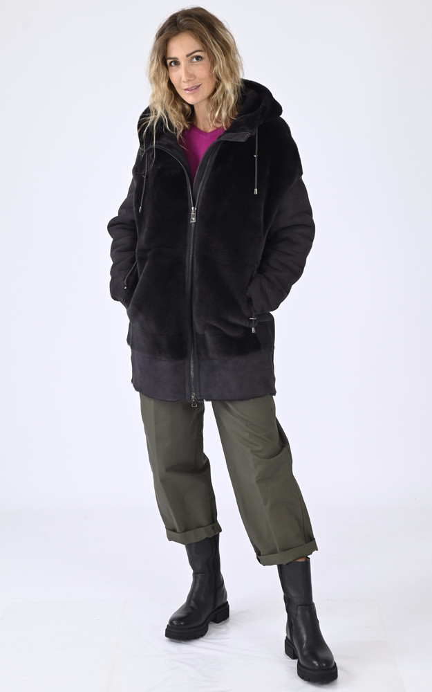 La Canadienne Veste Capuche Agneau Velours Grise