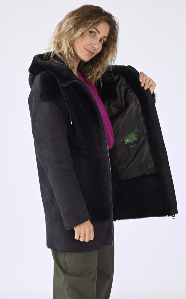 La Canadienne Veste Capuche Agneau Velours Grise