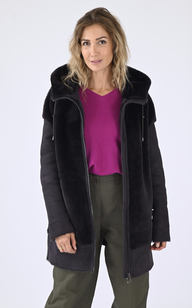 la canadienne Veste capuche agneau velours grise