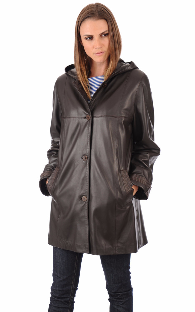 La Canadienne Veste Capuche Confort Cuir Marron