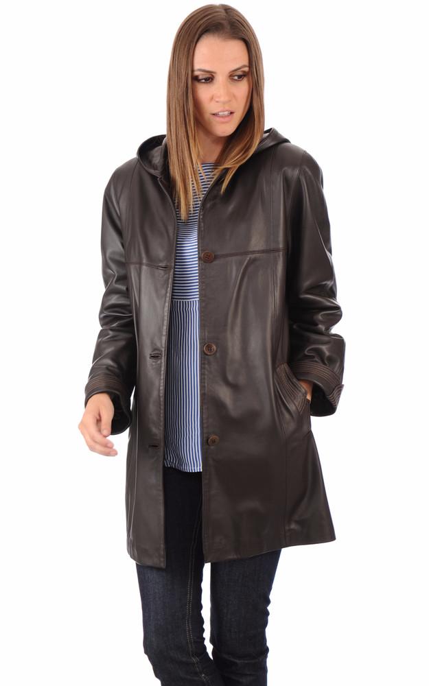 la canadienne Veste capuche confort cuir marron