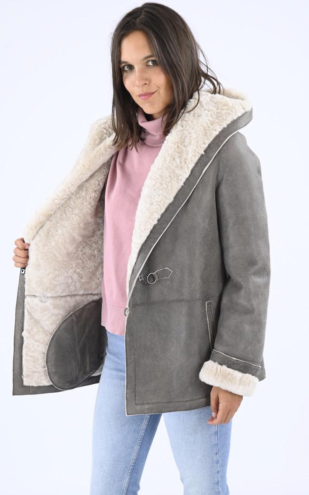 La Canadienne Veste Capuche Peau Lainée Marron