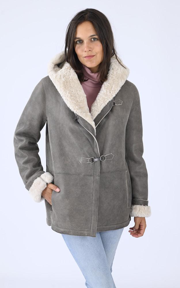 la canadienne Veste capuche peau lainée marron