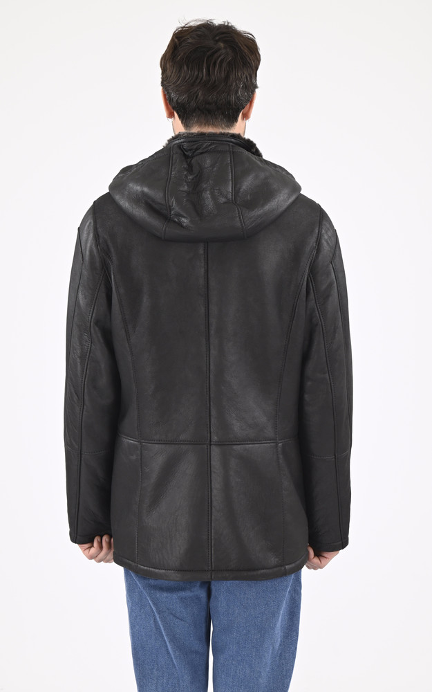 La Canadienne Veste Capuche Peau Lainée Noir