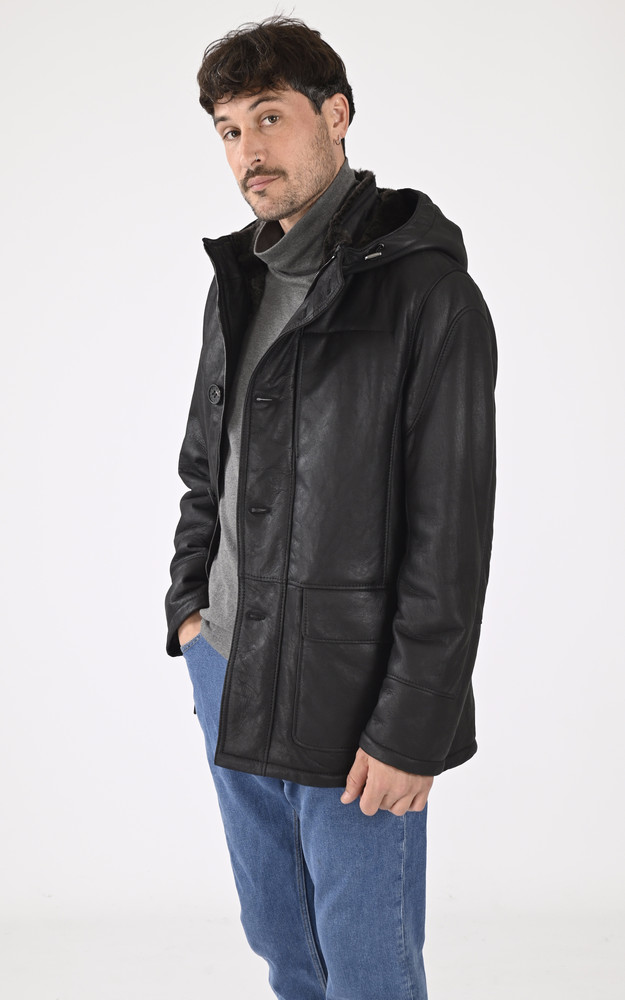 la canadienne Veste capuche peau lainée noir