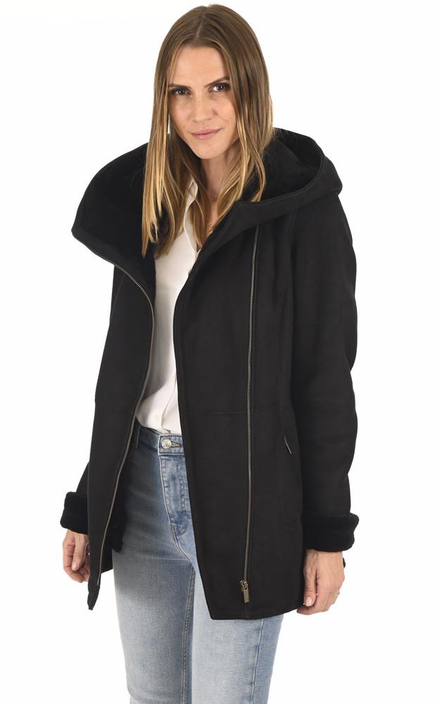 La Canadienne Veste Cintrée Peau Lainée Noire
