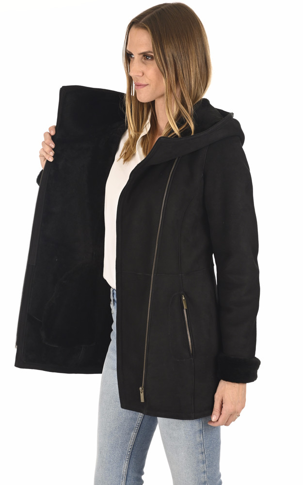 La Canadienne Veste Cintrée Peau Lainée Noire
