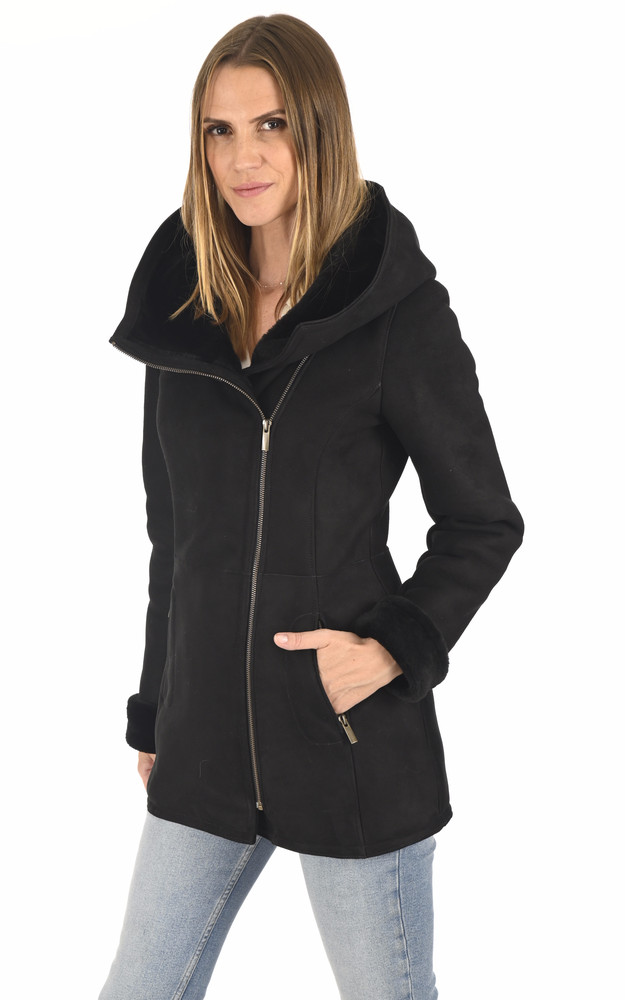 la canadienne Veste cintrée peau lainée noire