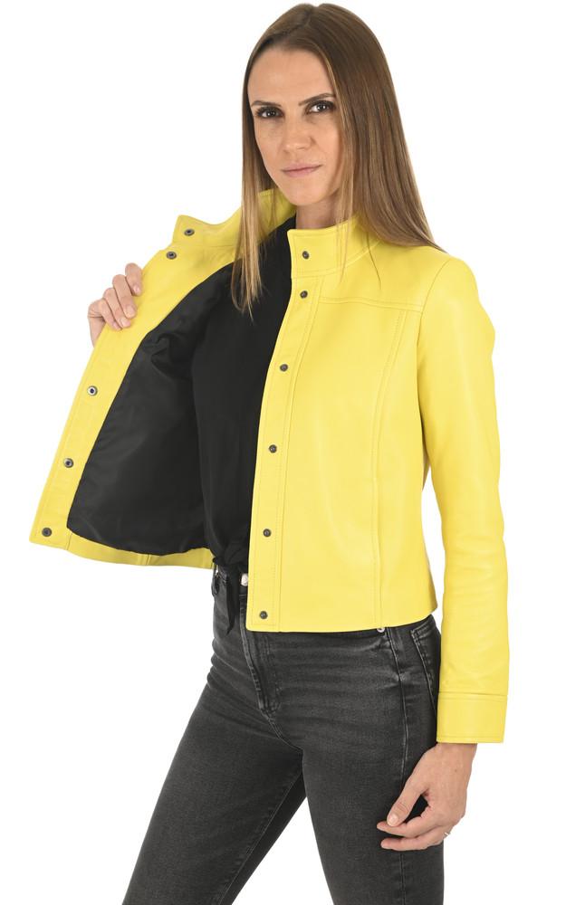 La Canadienne Veste Courte Cuir Jaune