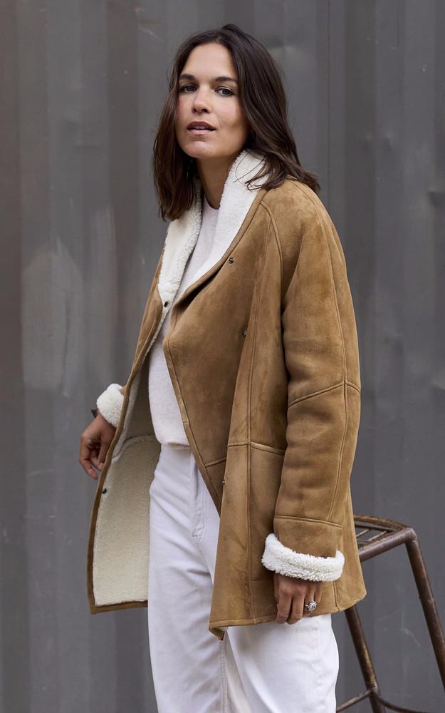 La Canadienne Veste Courte Peau Lainée Camel