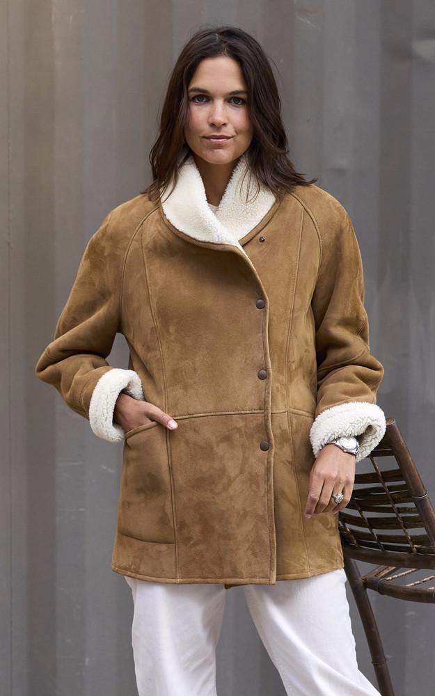 la canadienne Veste courte peau lainée camel