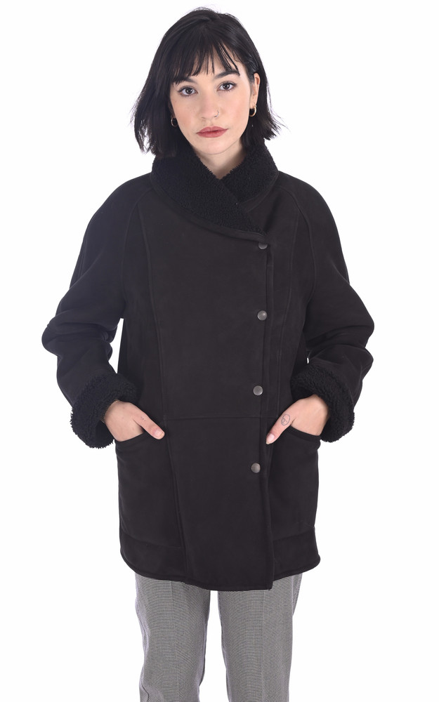 La Canadienne Veste Courte Peau Lainée Noire