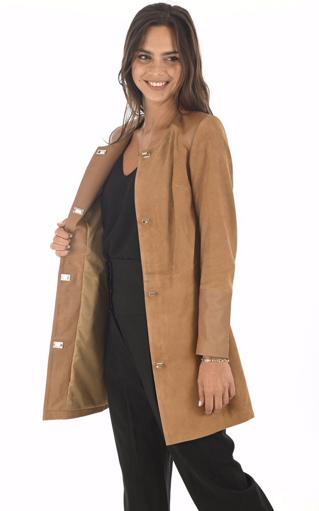 La Canadienne Veste Cuir Bi-matière Camel