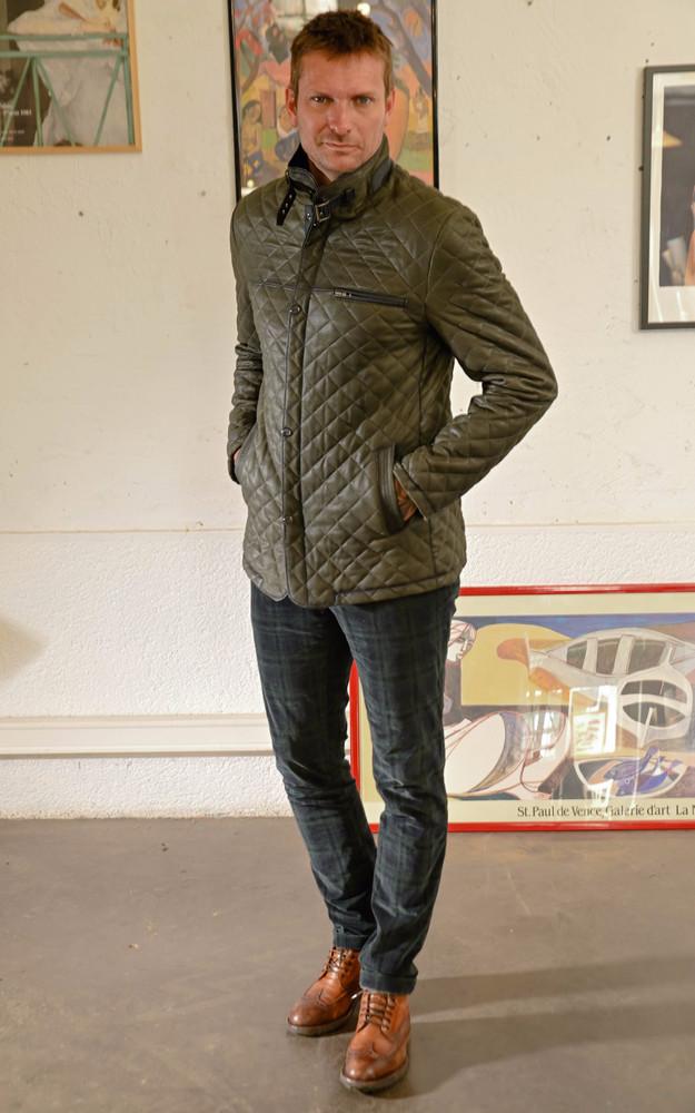 La Canadienne Veste Cuir Matelassé Vert Foncé