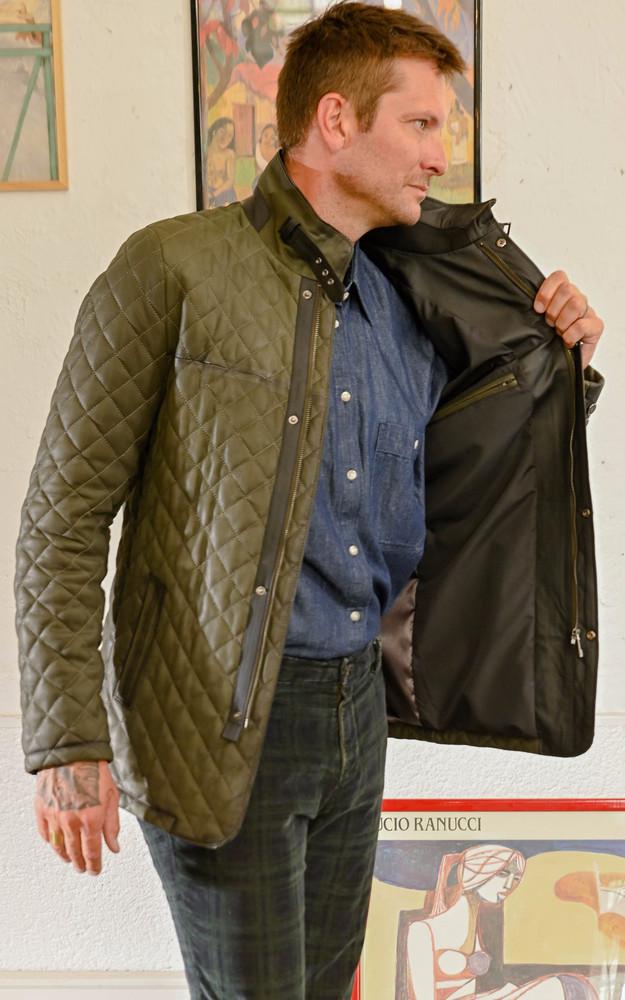 La Canadienne Veste Cuir Matelassé Vert Foncé