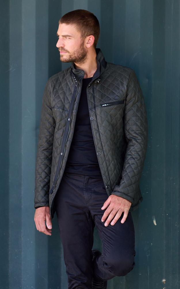 la canadienne Veste cuir matelassé vert foncé