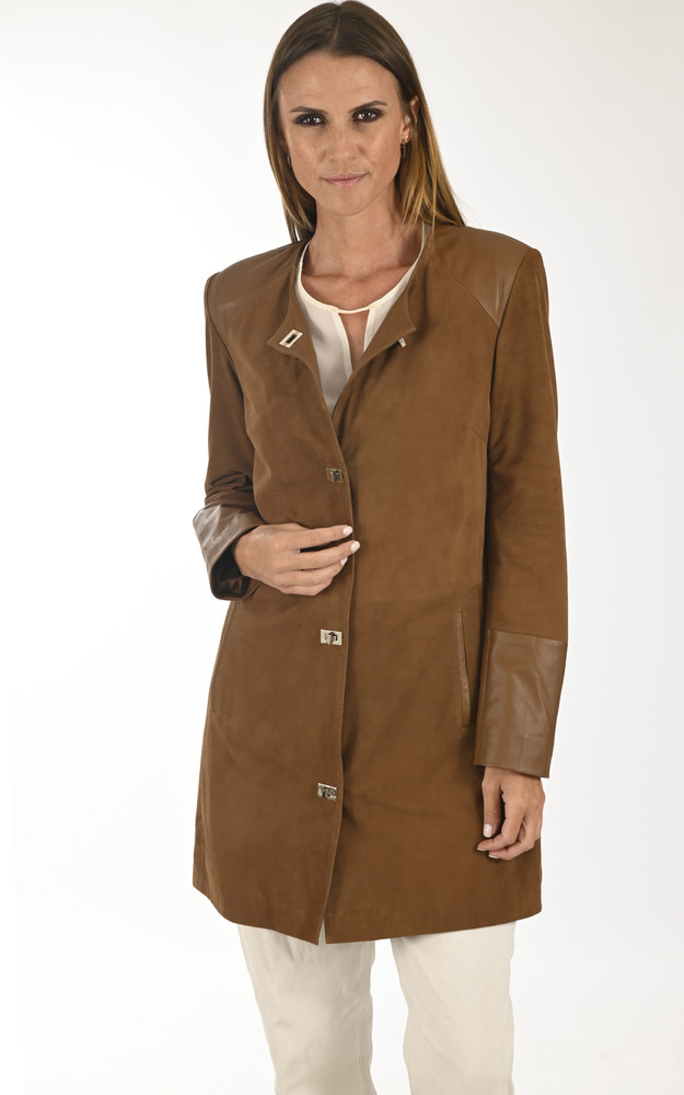 La Canadienne Veste Cuir Velours Bi-matière Tabac