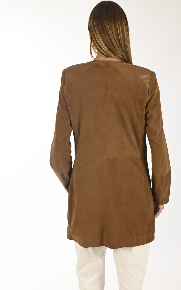 La Canadienne Veste Cuir Velours Bi-matière Tabac
