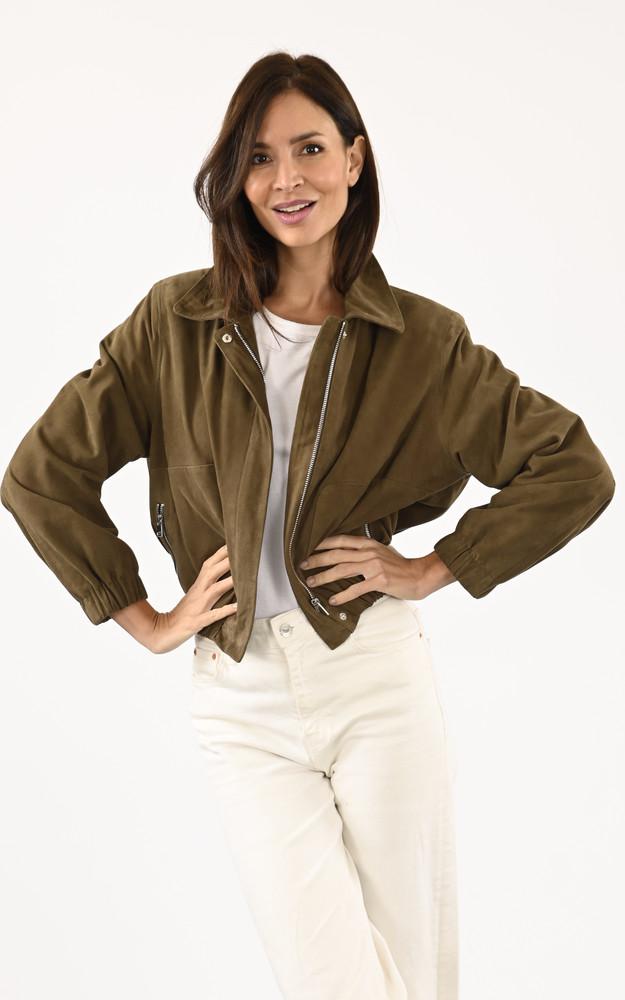 La Canadienne Veste Cuir Velours Clotilde Kaki