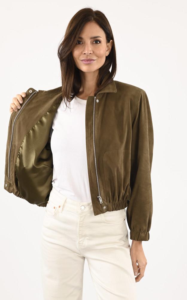 La Canadienne Veste Cuir Velours Clotilde Kaki