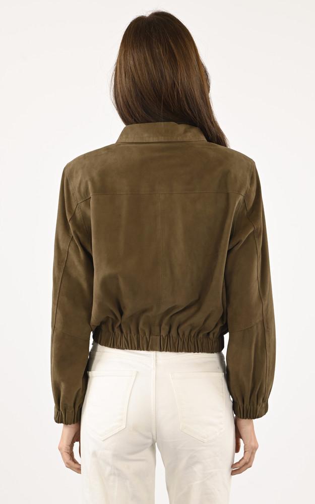 La Canadienne Veste Cuir Velours Clotilde Kaki