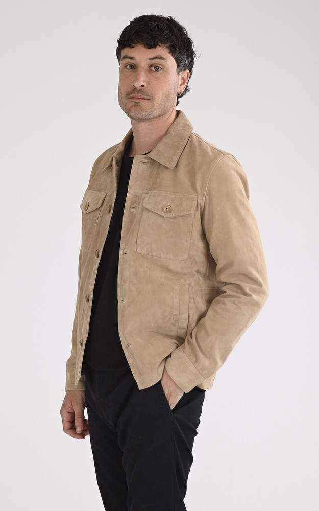 la canadienne Veste cuir velours Houston beige