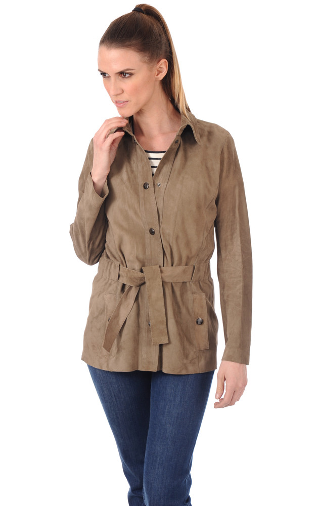 la canadienne Veste cuir velours olive
