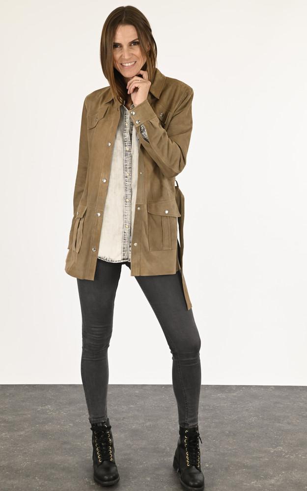 La Canadienne Veste Cuir Velours Saharienne Taupe