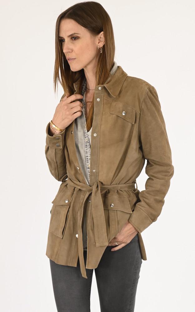 la canadienne Veste cuir velours saharienne taupe