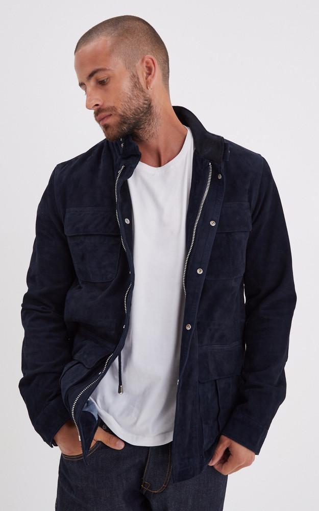La Canadienne Veste Cuir Velours Salem Bleu Marine