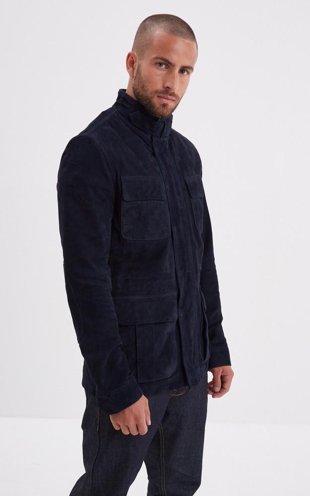 la canadienne Veste cuir velours Salem bleu marine