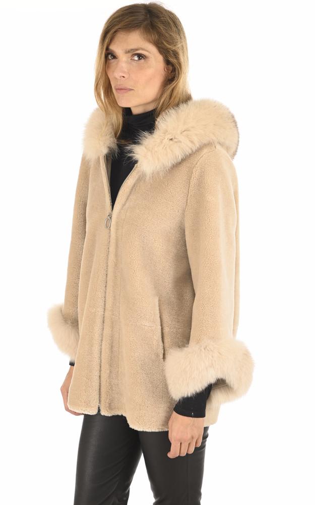 La Canadienne Veste Laine Et Renard Beige