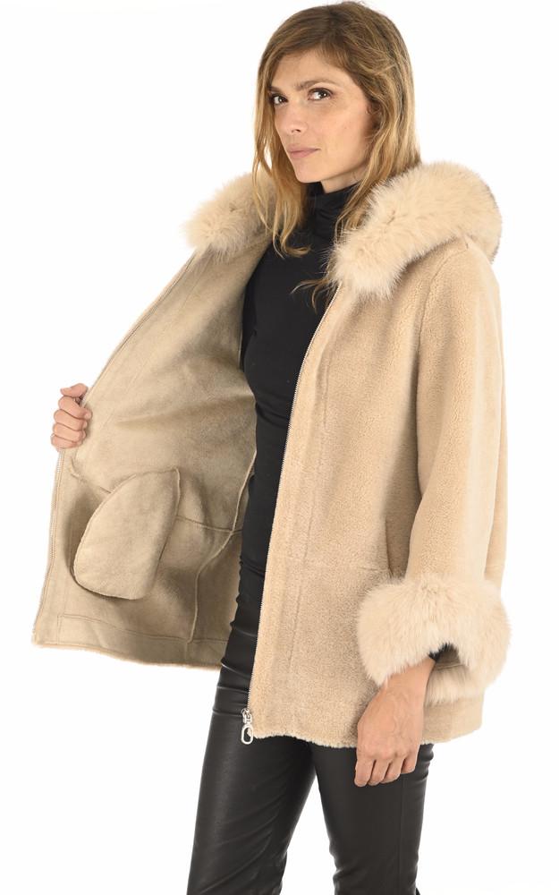 La Canadienne Veste Laine Et Renard Beige
