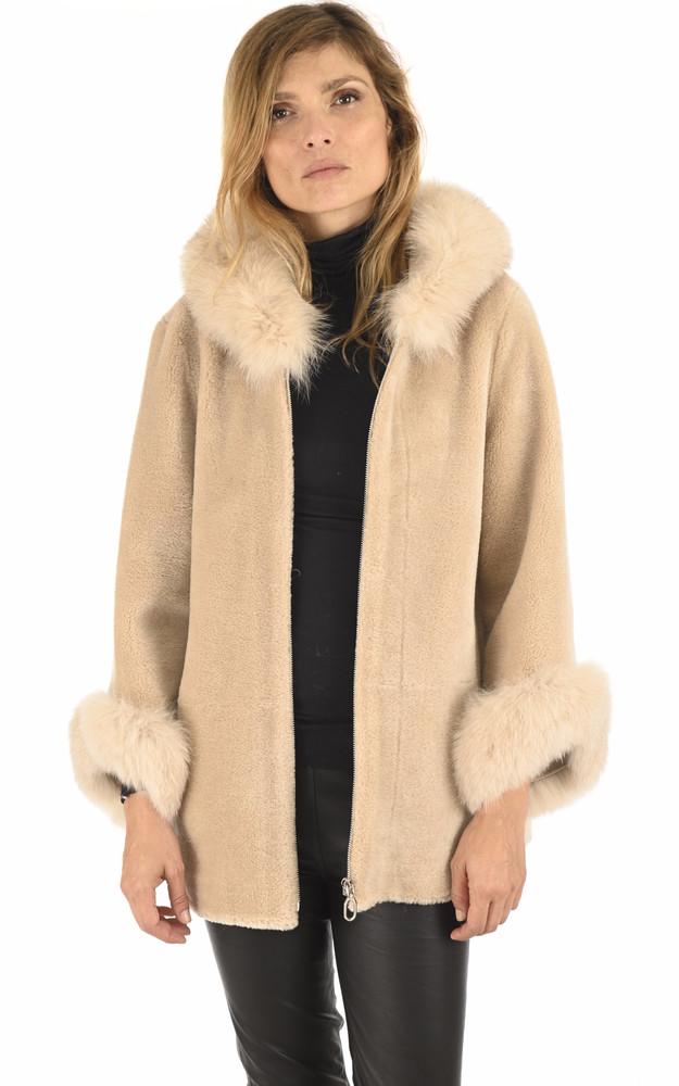 la canadienne Veste laine et renard beige