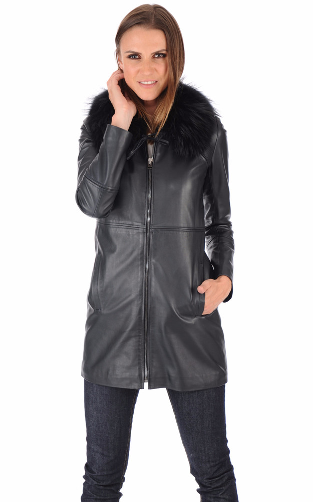 La Canadienne Veste Longue Cuir Bordée Fourrure