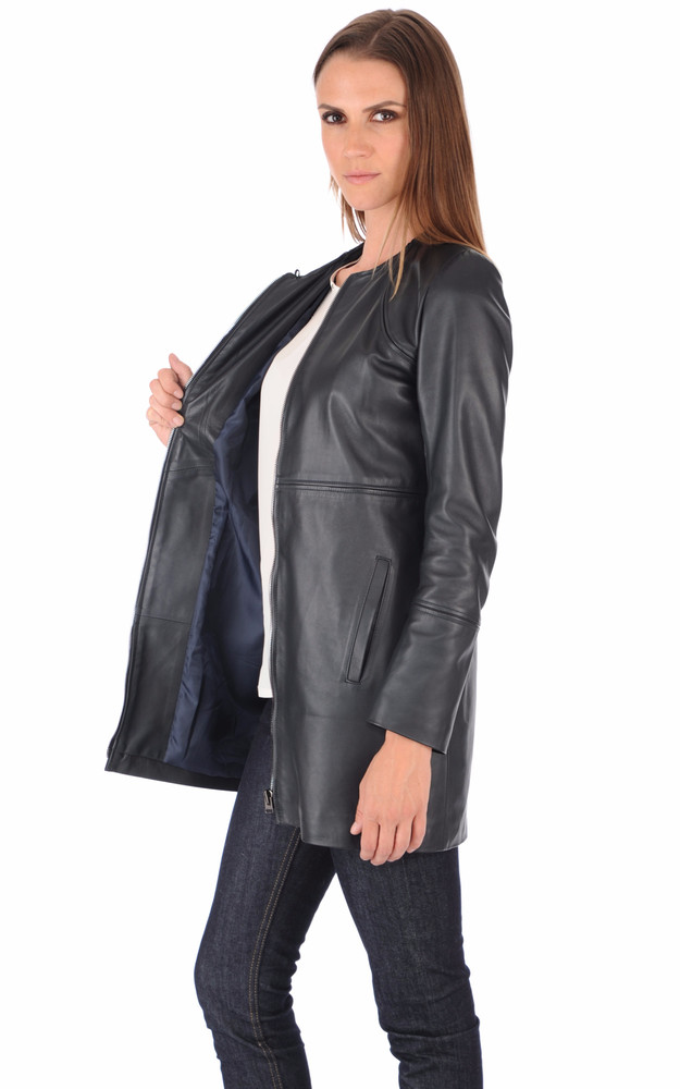 La Canadienne Veste Longue Cuir Bordée Fourrure