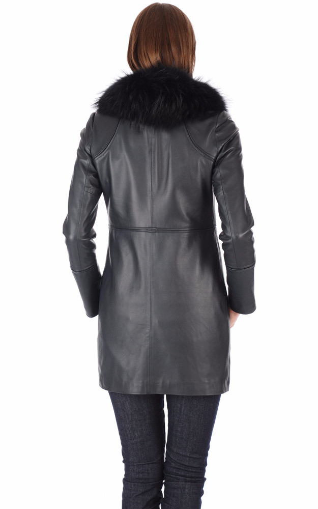 La Canadienne Veste Longue Cuir Bordée Fourrure